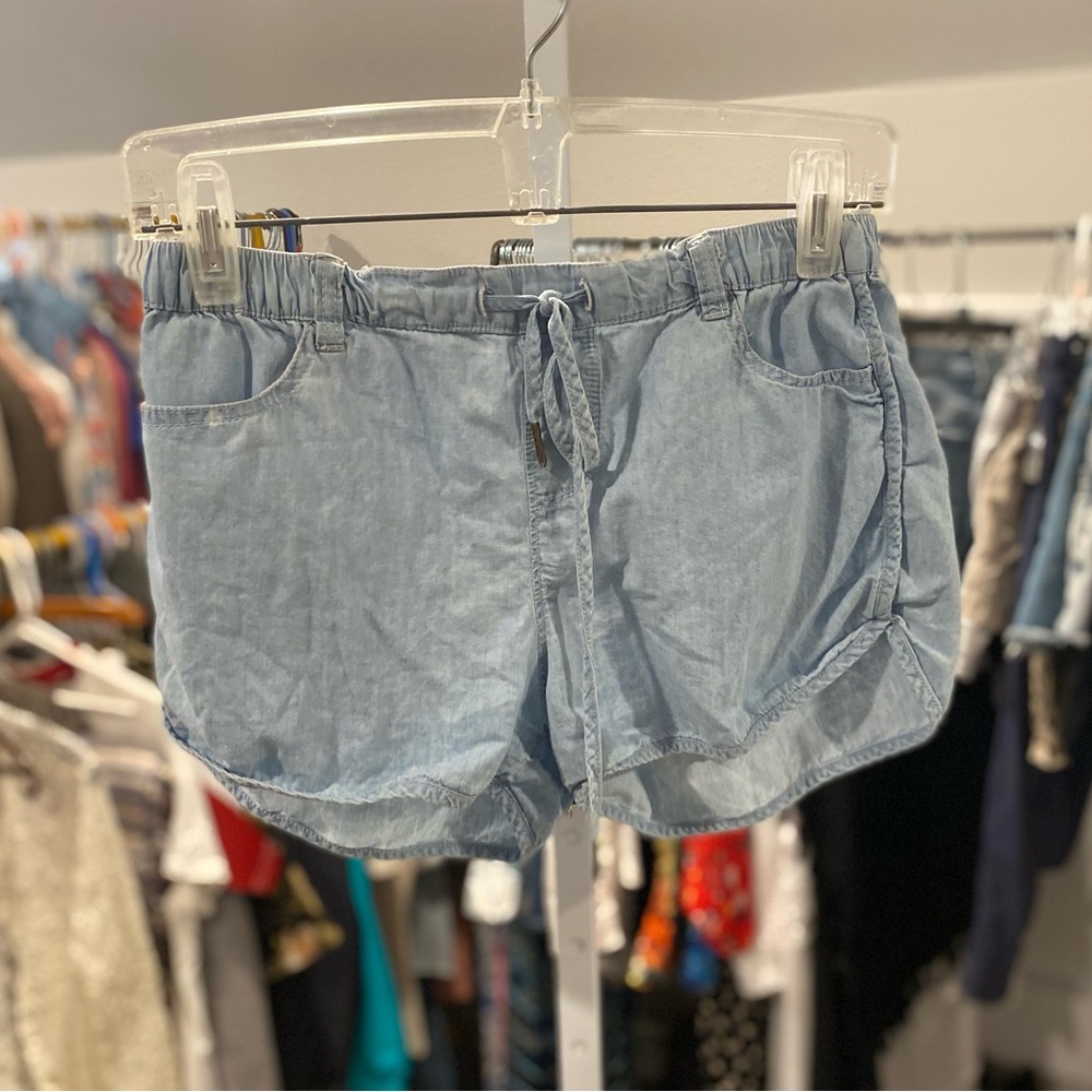 Zafsi Blings Light Wash Drawstring Denim Chambray Jean Shorts